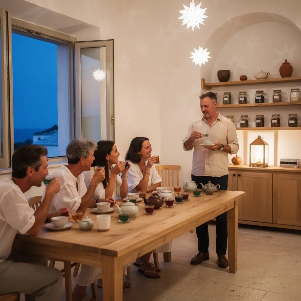 Prikaz mirisne čajne mješavine u prirodnom ambijentu s kamenjem i biljem